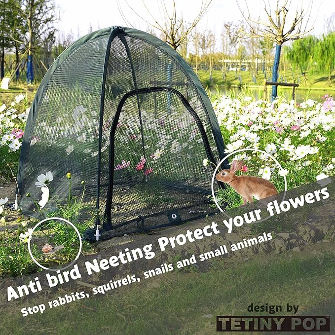 2pcs Quick Set up Pop up Garden Netting 28”x28”x32”Portable Plant Cover Net ,Locusts,Birds,Small Animal Garden Fruit and Flower Cages Portable Carry Bag with 16 Stakes