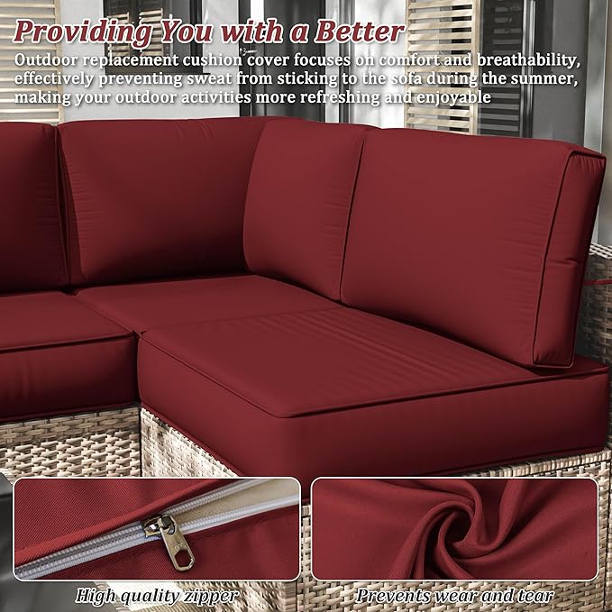14 Pcs Outdoor Cushion Slipcovers Outdoor Patio Cushion Covers Replacement Waterproof with Zipper for Outdoor Furniture, Patio Sofa Couch 3 Sizes, Covers Only