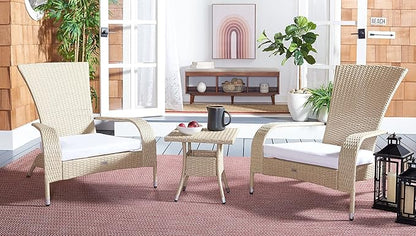 SAFAVIEH Outdoor Collection Edna Beige/White Cushion 3-Piece Lounge Set with Table (PAT7719B)