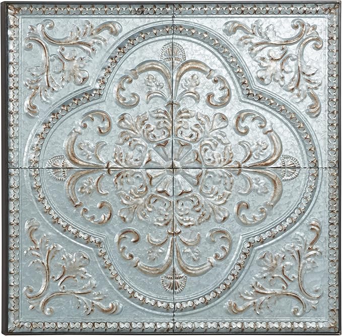 Deco 79 Metal Scroll Home Wall Decor Wall Sculpture with Embossed Details, Wall Art 36" x 2" x 36", Gray