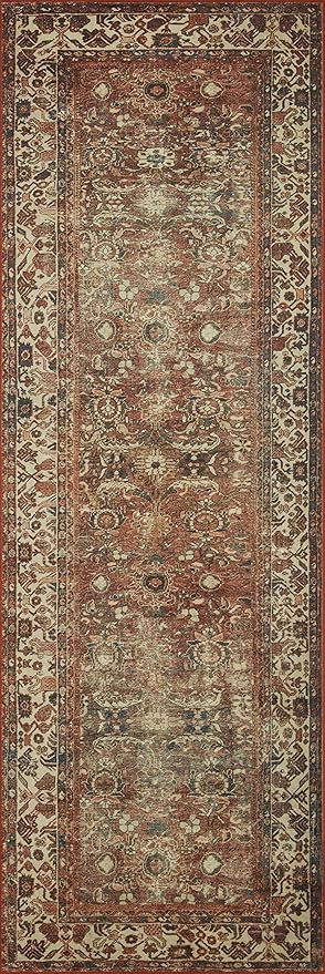 Loloi Magnolia Home by Joanna Gaines Banks Collection BAN-04 Brick/Ivory 2'-6" x 12'-0", .13" Pile Height, Machine Washable, Runner Rug