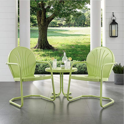 Crosley Furniture Griffith 3-Piece Outdoor Chair and Side Table Set, Retro Metal Bistro Patio Sets for Porch, Key Lime