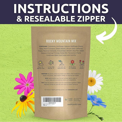 Rocky Mountain Regional Mix - Bulk 1/4 Pound Pouch - 100,000 Flower Seeds for Planting - Wildflower Mix
