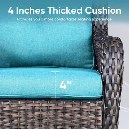 Patio Chair Cushions 6 Packs - Outside High Back Thick Replacement Cushion 22x24 with Zipper Cover for Outdoor Glider Rocking Chairs Loveseat 3-Seater Couch Sofa – Teal/Buckle