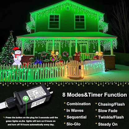 400 LED Icicle Christmas Lights Outdoor - 33FT Icicle Lights for Outside 8 Modes with 75 Drops, Plug in Waterproof Connectable Fairy String Lights for Indoor Holiday Party Christmas Decoration,Green