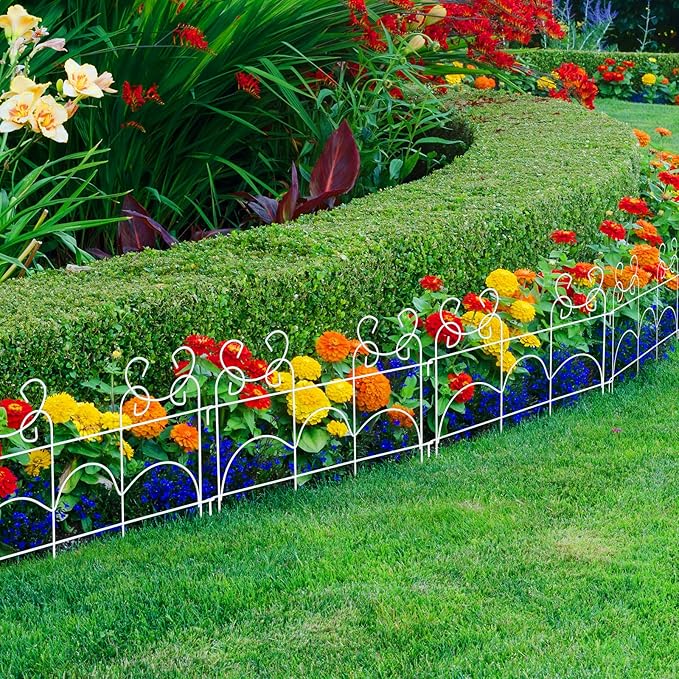 ARIFARO Decorative Garden Fence, 10 Pack, 14 ft Metal Flower Bed Border Fence, Small Fence for Garden Edging, No Dig Movable Panels for Lawn Patio Yard（13" H x 17" W ）