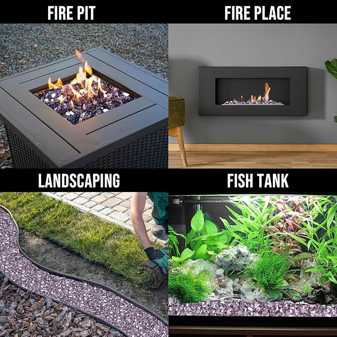 Skyflame 1/2 Inch Purple Reflective Fire Glass for Fire Pit Table Fireplace and Landscaping