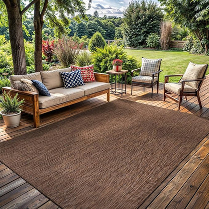 Washable Indoor Outdoor Rug 10x14 Weather Resistant Area Rugs Modern Solid for Porch Deck Balcony Backyard Patio Outside Carpet (10 X 14 Gold Brown)