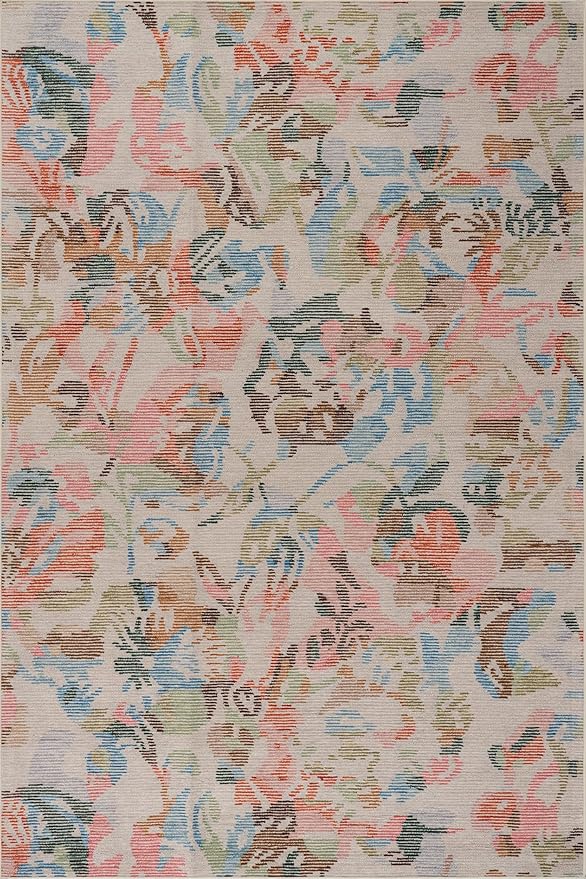 Dash & Albert Bloom Multi Machine Washable Rug, 7.5 X 9.5 Feet, Blue/Ivory Floral Pattern