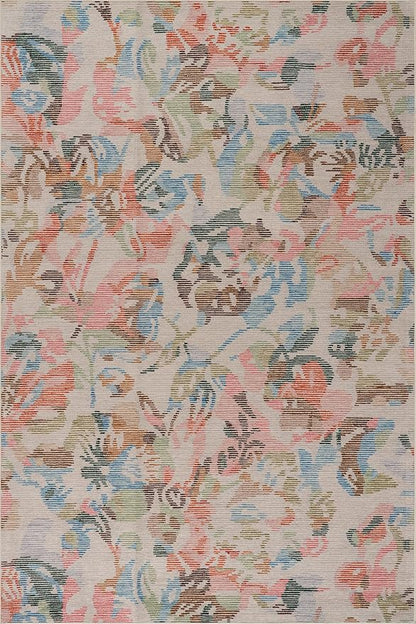 Dash & Albert Bloom Multi Machine Washable Rug, 7.5 X 9.5 Feet, Blue/Ivory Floral Pattern