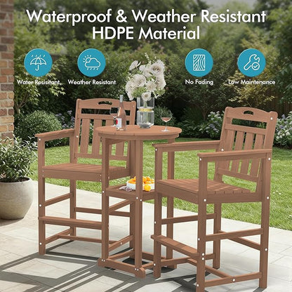 Ciokea Oversized Tall Bar Chair, HDPE Adirondack Outdoor Bar Chair with Footrest, All-Weather Barstool with High Back for Balcony, Bistro, Porch, Deck, Pool, Backyard, Teak