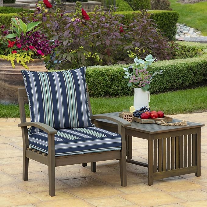 Arden Outdoor Foam Deep Seat Cushion (4-Pack), 22x24, Premium High-Density Foam, Never Flattens, Weather-Proof for Patio Chair Sofa Couch, Sapphire Aurora Blue Stripe