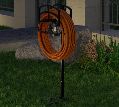Fire Beauty Garden Hose Holder with Storage Basket,Heavy-Duty,80+ lb Capacity,Rust-Proof Stainless Steel,Organizes 150ft Hose for Patio,Yard, or Garage