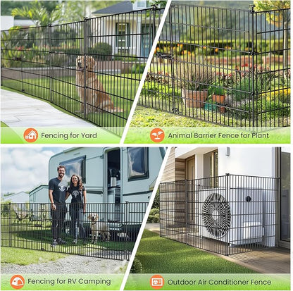 Garden Dog Fence Animal Barrier Outdoor for Yard 10 Panels with Gate 24.2 ft(L) X 40 in(H), Garden Fencing Includes Gloves, Hammer&Zip Ties, Rustproof Metal Temporary No Dig Fence Border for Dogs