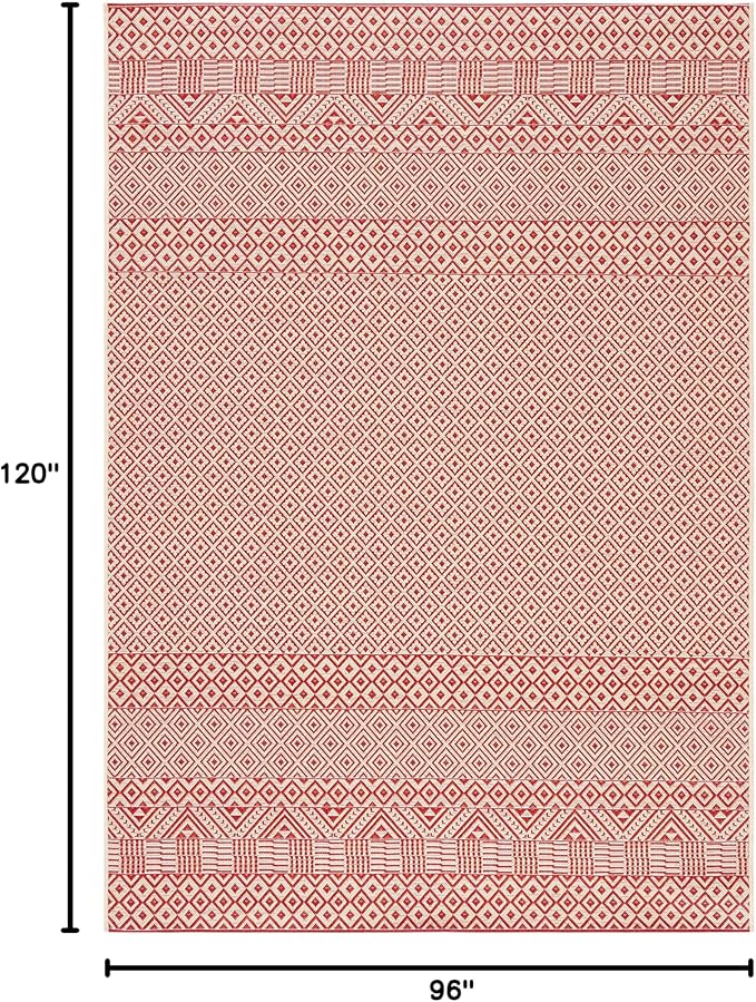 SAFAVIEH Washable Rug Outdoor Courtyard Collection - 8' x 10', Beige & Red, Non-Shedding & Easy Cleaning, Ideal for Patio, Backyard, Mudroom, DIning Space (CY6235-23812)