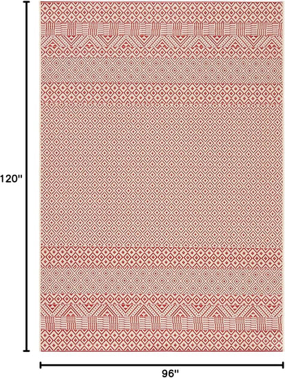 SAFAVIEH Washable Rug Outdoor Courtyard Collection - 8' x 10', Beige & Red, Non-Shedding & Easy Cleaning, Ideal for Patio, Backyard, Mudroom, DIning Space (CY6235-23812)