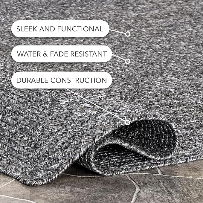 nuLOOM 5' x 8' Solid Hand Braided Indoor/Outdoor Area Rug, Pet-Friendly, High Traffic, Weather Resistant, for Patio, Balcony, Bedroom, Living Room, Dining Room, Wynn Charcoal