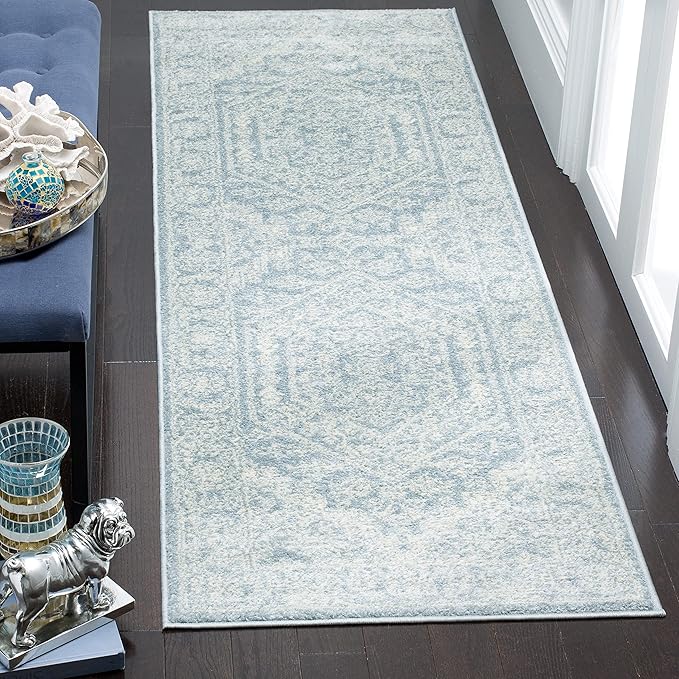 SAFAVIEH Adirondack Collection Runner Rug - 2'6" x 16', Slate & Ivory, Oriental Medallion Design, Non-Shedding & Easy Care, Ideal for High Traffic Areas in Living Room, Bedroom (ADR108T)