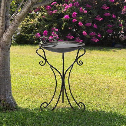 Alpine Corporation Vintage Metal Birdbath with Twigs and Bird Figurines - Iron Outdoor Decor for Garden, Patio, Deck, Porch