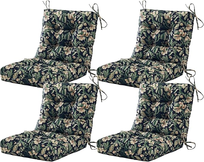 ARTPLAN Seat/Back Outdoor Chair Cushion,Set of 4 Patio Chair Cushion with Tie,Tufted Replacement for Patio Furniture,40x20x4 Inches,4 Count,Floral