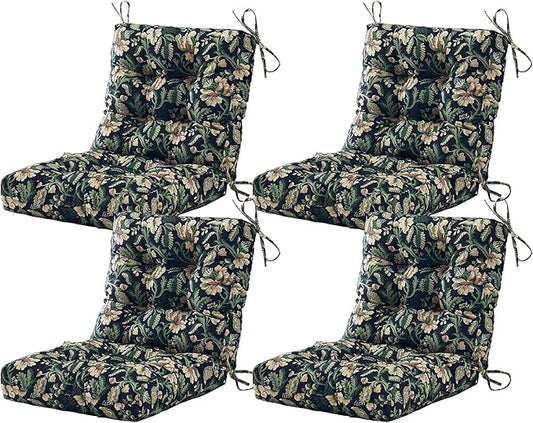 ARTPLAN Seat/Back Outdoor Chair Cushion,Set of 4 Patio Chair Cushion with Tie,Tufted Replacement for Patio Furniture,40x20x4 Inches,4 Count,Floral