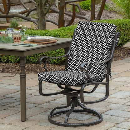 Arden 2-Pack Outdoor Patio Dining Chair Cushion, 20x44, Rain-Proof Seat Pad, Fade-Resistant Outdoor Cushion Black Demi Tile
