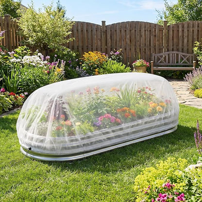 DECOHS 2 Pcs Garden Raised Bed Plant Shade Cloth, Non-Woven Raised Bed Sunshade Cover with Drawstring, White Fabric Pest Barrier Screen for 4×2 FT Garden Beds Vegetable Flower Protection