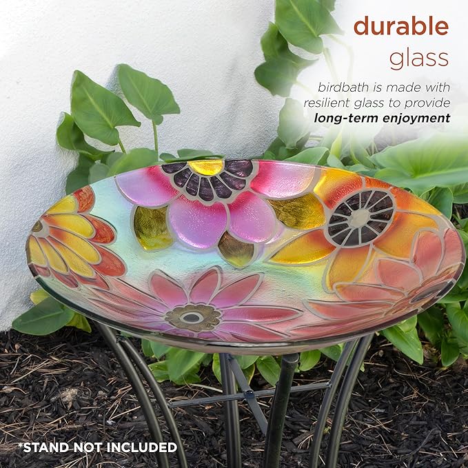 Alpine Corporation 18" Outdoor Birdbath Bowl Topper with Metal Stand, Garden Decor