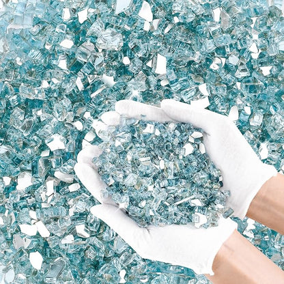 Skyflame 10-Pound Fire Glass for Fireplace Fire Pit and Landscaping, 1/4-Inch Aqua Blue Reflective