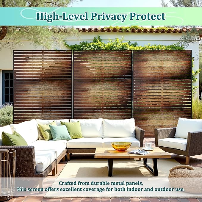 Metal Privacy Screen Outdoor Privacy Screen, Freestanding Fence Panel for Outside, 72''H×47''W, Decorative Screen Panel for Backyard/Patio/Deck