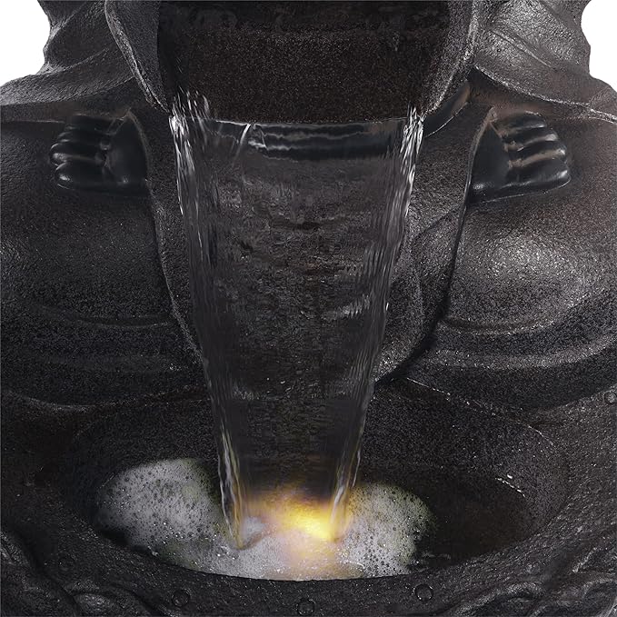 Alpine Corporation WIN1170 53" Outdoor Floor Calming Buddha Statue Waterfall Fountain – Realistic Stone Look, Water Feature for Garden, Patio, Yard, and Outdoor Spaces, Gray