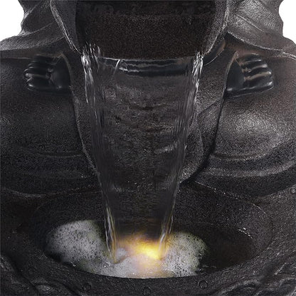 Alpine Corporation WIN1170 53" Outdoor Floor Calming Buddha Statue Waterfall Fountain – Realistic Stone Look, Water Feature for Garden, Patio, Yard, and Outdoor Spaces, Gray