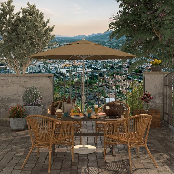 California Umbrella 7.5' Rd Aluminum Patio Umbrella, Crank Lift, Auto Tilt, White Finish