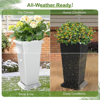 24-Inch Tall Planters Set of 2 for Outdoor and Indoor Use,Tapered Flower Pots with Drainage Tray, Front Porch and Patio Decor,Ideal for Large Plants (Stripes-Black)