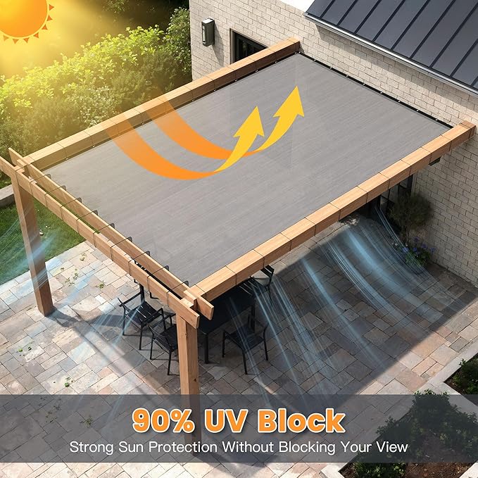 90% Sun Shade Cloth with Grommets, Customizing Outdoor Pergola Shade Cover Canopy, Heavy-Duty Mesh Tarp Patio Sun Screen for Lawn Garden Backyard, 8X21 FT, Light Grey