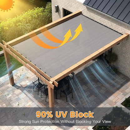 90% Sun Shade Cloth with Grommets, Customizing Outdoor Pergola Shade Cover Canopy, Heavy-Duty Mesh Tarp Patio Sun Screen for Lawn Garden Backyard, 8X23 FT, Light Grey