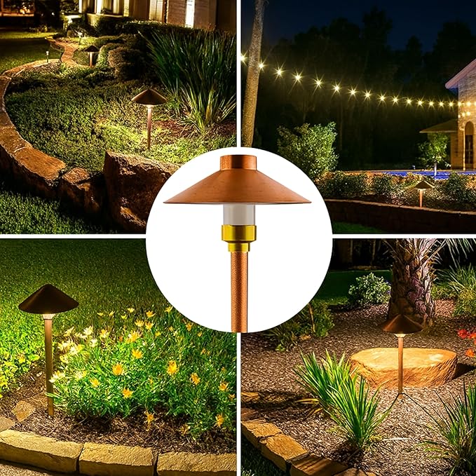 LED Pathway 126 Landscape Light (4 Pack) 12V Solid Copper Low Voltage 4W G4 LED Light Bulb Included Outdoor Mushroom Security Garden Patio Area Light for Beautiful Bright Long Lasting