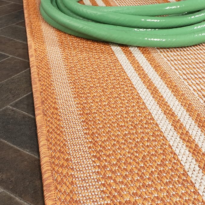 JONATHAN Y Double Stripe Indoor Outdoor Runner Rug 2X8 Orange/Cream, Haynes Modern for Backyard, Patio, Porch, Easy-Cleaning, High Traffic, Pet-Friendly, Non-Shedding (SMB202C-28)