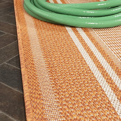 JONATHAN Y Double Stripe Indoor Outdoor Runner Rug 2X8 Orange/Cream, Haynes Modern for Backyard, Patio, Porch, Easy-Cleaning, High Traffic, Pet-Friendly, Non-Shedding (SMB202C-28)