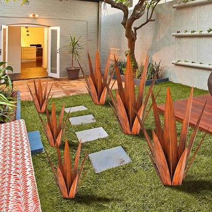 KODIBO Metal Agave Plants, Tequila Rustic Sculpture, Metal Yard Art, Outdoor Lawn Ornaments Yard Stakes (Rusty- L)