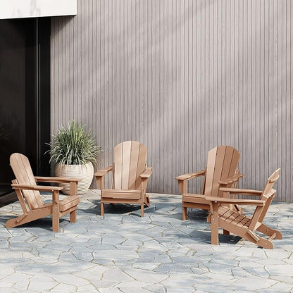WestinTrends Malibu 4-Piece Set Outdoor Folding Poly Adirondack Chair, Teak