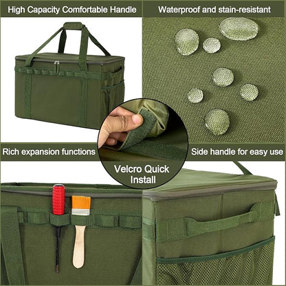 Tactical Camping Storage Bag, Utility Camping Tote Kitchen Organizer Storage Box, Trunk Organizer with Shoulder Strap,Outdoor Garden Tool Bag for Camping, Travel, Picnic (03-green)