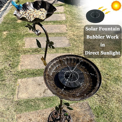 Bird Baths for Outdoors with Solar Fountain, 44" Tall Cast Iron Pedestal Bird Bath and Feeder, Vintage Sturdy Heavy Duty Birdbath Bowl, Decorative Birdbaths for Outside Garden Yard Porch