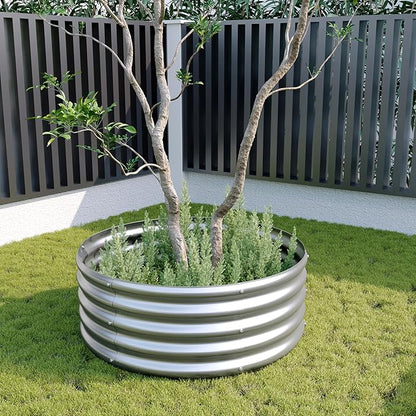 2PCS 3x3x1ft Galvanized Raised Garden Bed Kit-Round Garden Bed Outdoor Planter Box for Vegetables,Flowers,Herbs,Easy Assembly,Silver