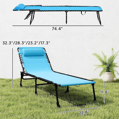 Outsunny Folding Chaise Lounge Chair, Patio Sun Tanning Chair, Outdoor Chaise Lounger with 4-Position Reclining Back, Breathable Mesh Seat for Beach, Poolside, Yard, Blue