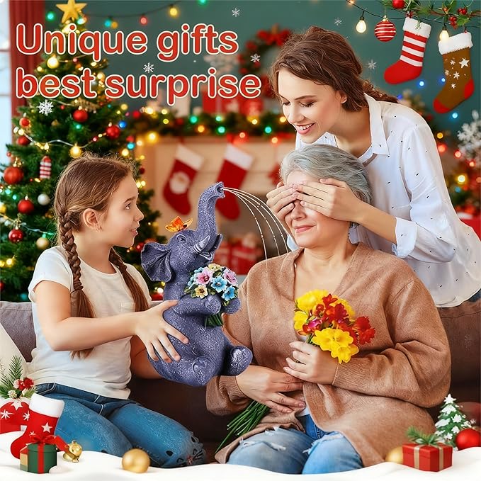 Solar Garden Elephant, Lights Watering Decor, Animal Statue Outdoor, Fairy Garden Accessories,Patio,Yard,Balcony Decorations, Lawn Ornament, Housewarming, Birthday,Mothers Day Mom Gifts