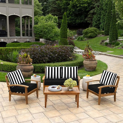 Arden Outdoor Loveseat Cushion Set, 48 x 24, Water Repellent, Fade Resistant, Cushion Set for Couch, Bench, and Swing, Black Cabana Stripe