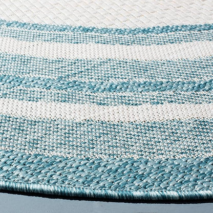 SAFAVIEH Washable Rug Outdoor Courtyard Collection - 6'7" Round, Ivory & Aqua Blue, Non-Shedding & Easy Cleaning, Ideal for Patio, Backyard, Mudroom (CY8475-53612)