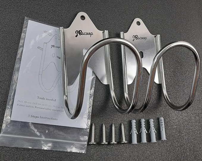 JBscoop Stainless Steel Garden Hose Hanger (Set of 2), for Garden Hose Holder, Rust Free Hose Holder Wall Mount, Heavy Duty Wall Mount Hose Hanger