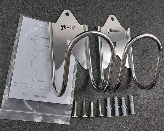 JBscoop Stainless Steel Garden Hose Hanger (Set of 2), for Garden Hose Holder, Rust Free Hose Holder Wall Mount, Heavy Duty Wall Mount Hose Hanger